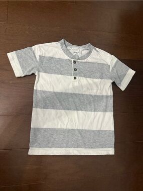 Carter's White & Light Gray Striped Henley Tee